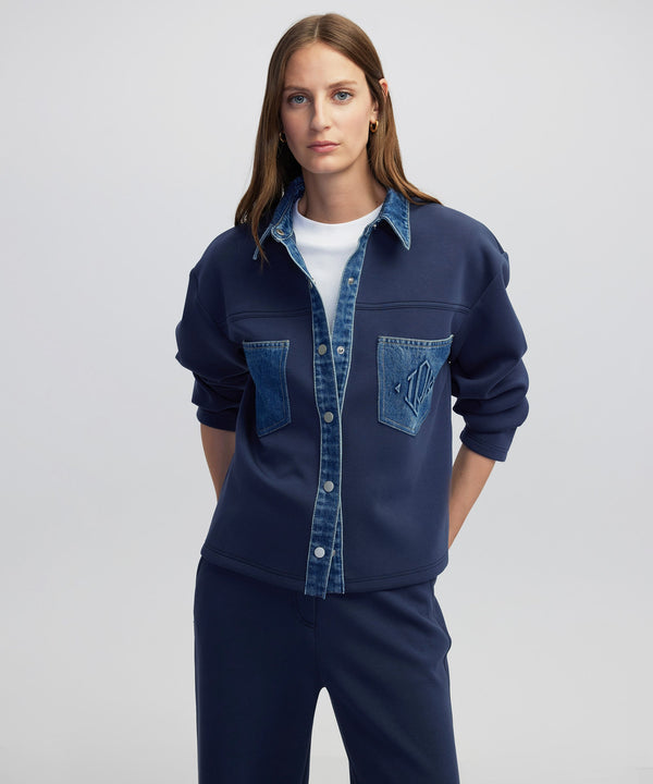 Ipekyol Denim-Trimmed Scuba Sweatshirt Navy