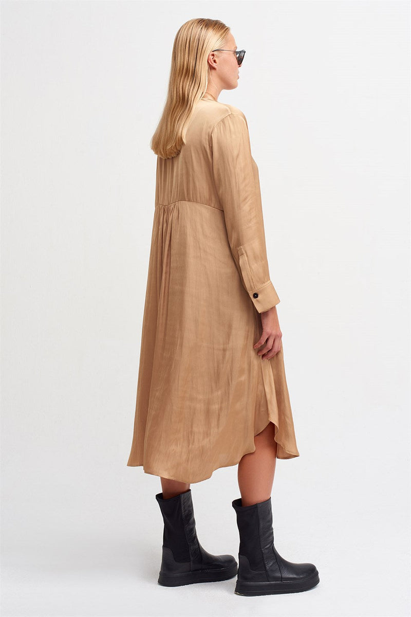 Nu Long Sleeve Midi Dress Beige