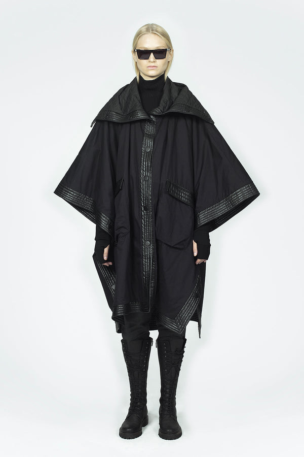 Nu Quilted Detail Poncho  Black