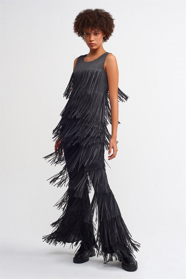 NU Layered Fringe Blouse Ebony