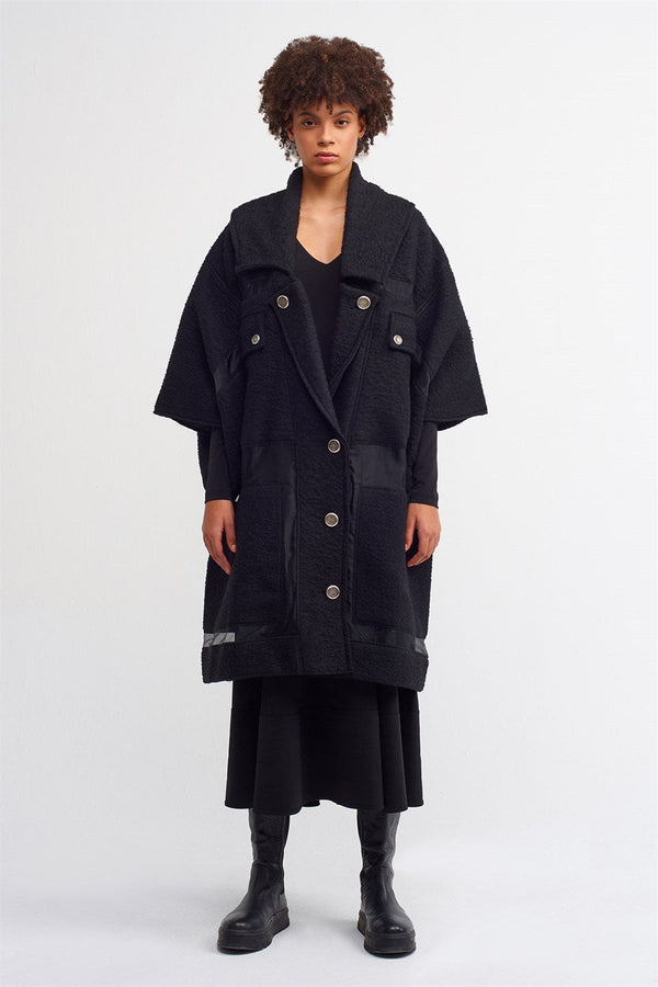 Nu Button Accessory Coat Black