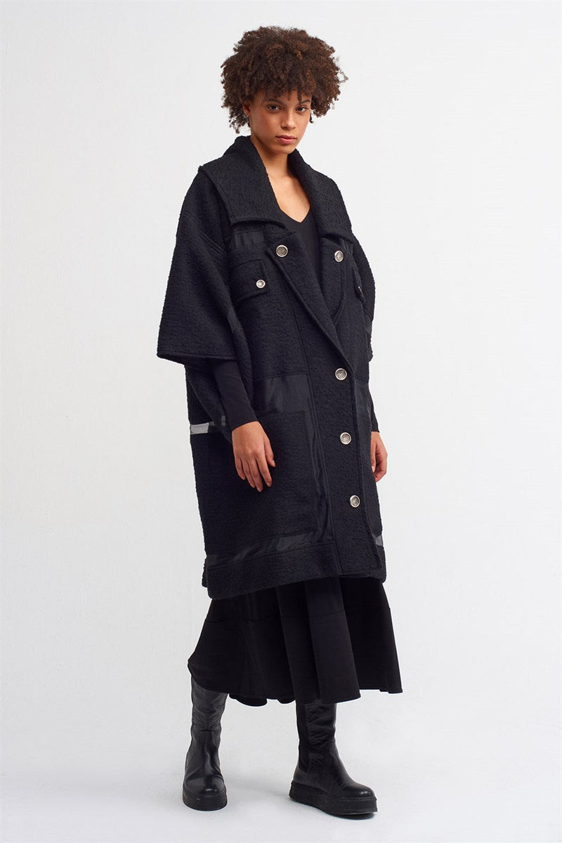 Nu Button Accessory Coat Black