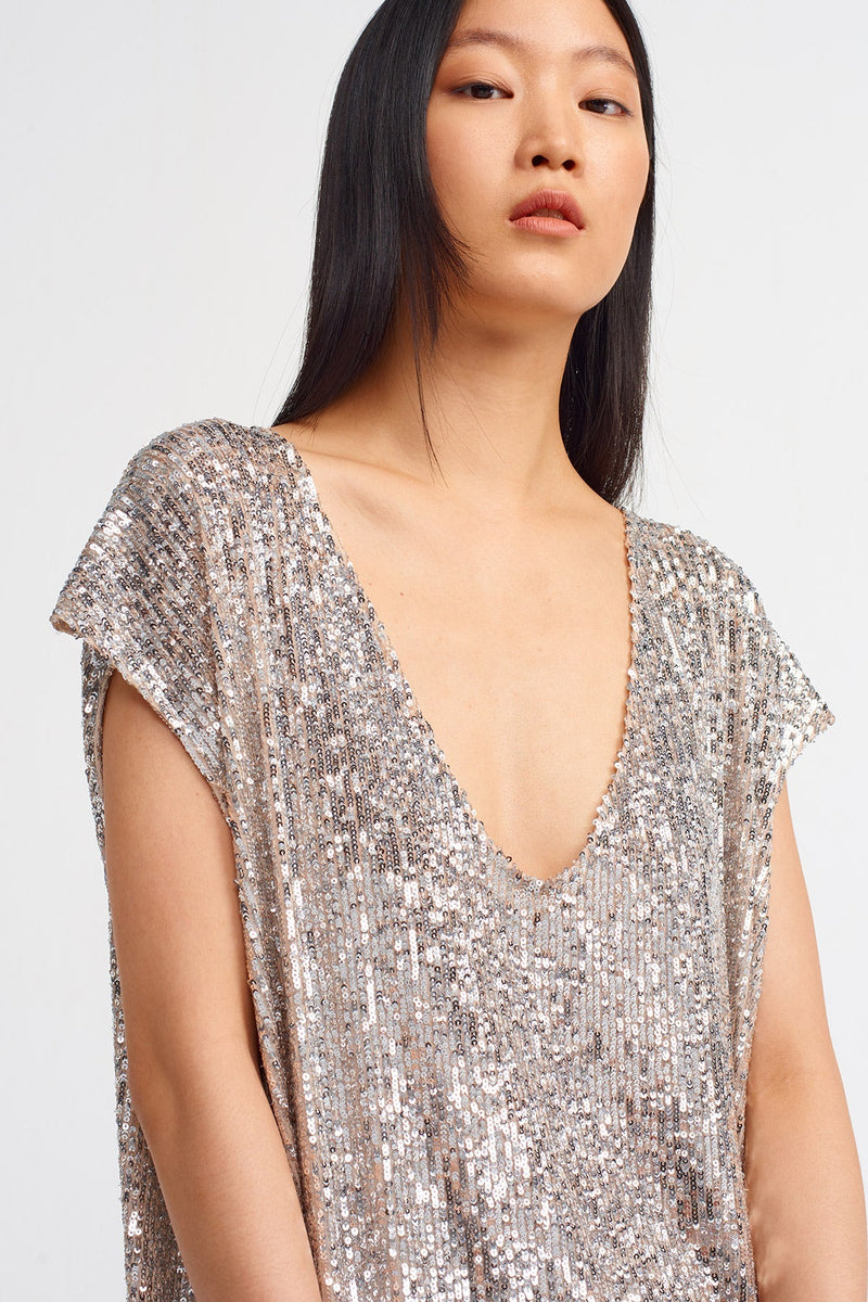 Nu All Over Sequin Classy Top Platinum