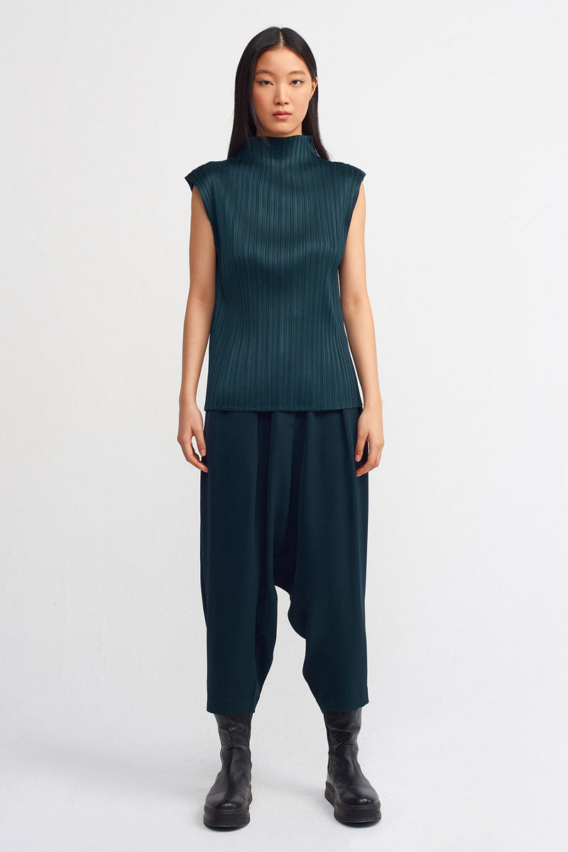 NU Electric Pleated High Neck Solid Top Petrol