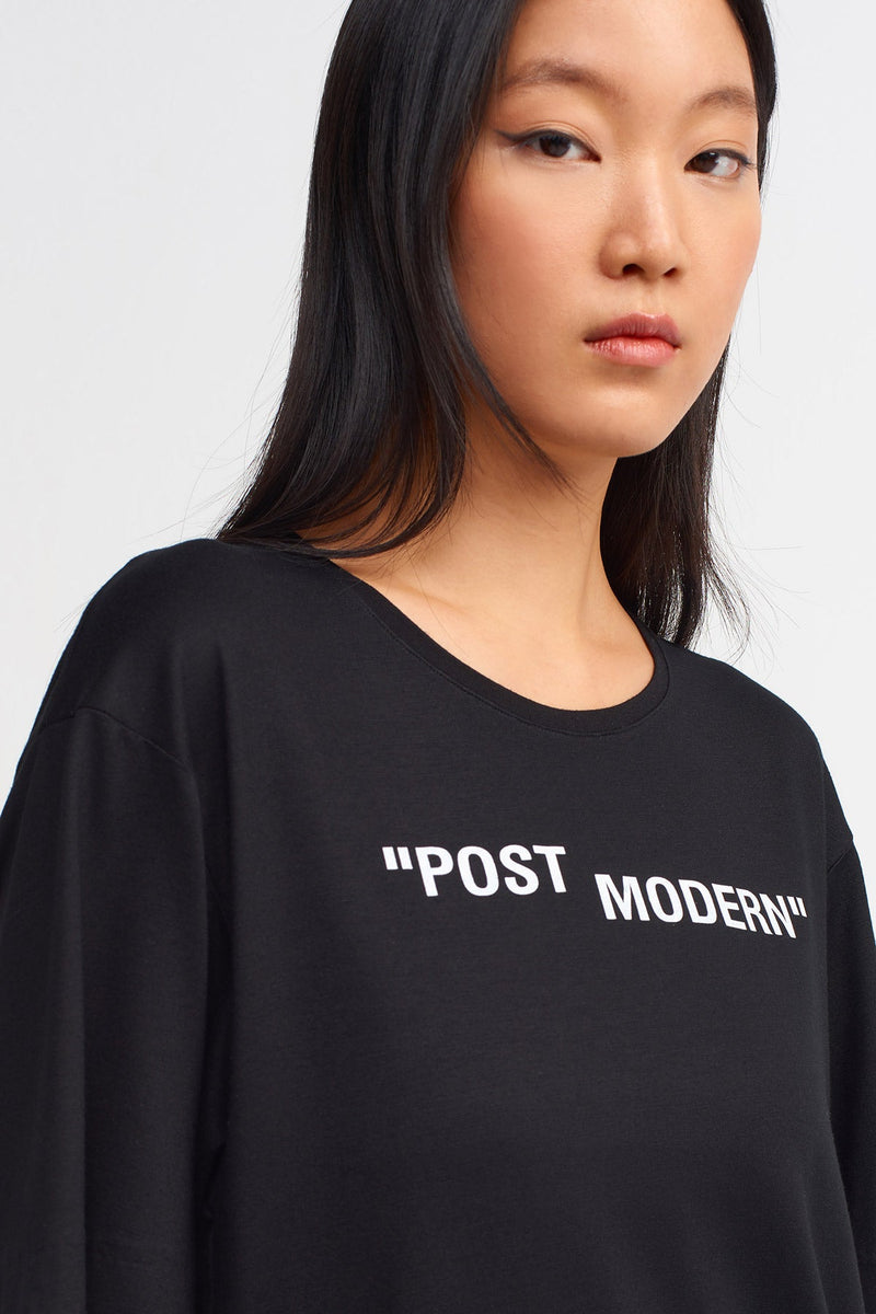 Nu Post Modern Text Casual T-Shirt Black