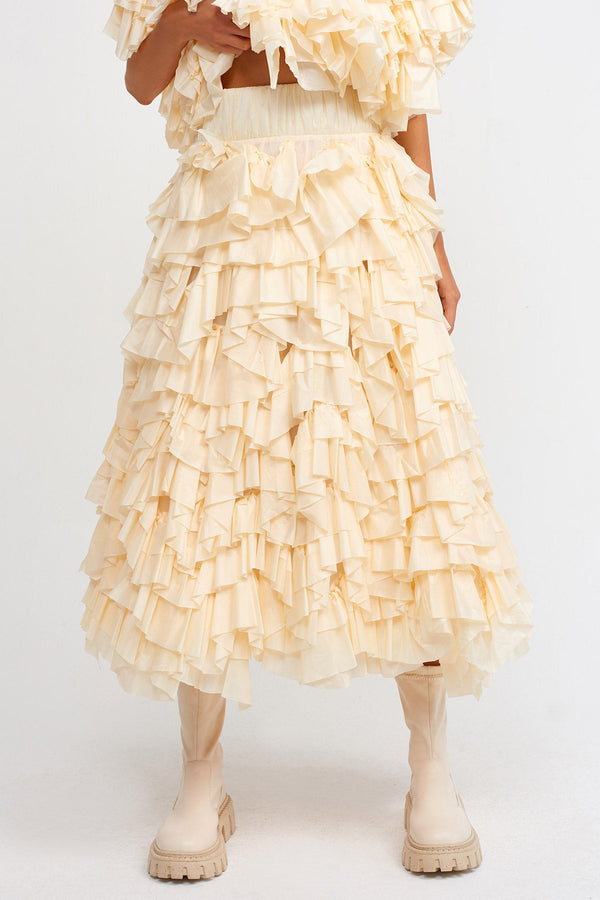 Nu Allover Ruffle Midi Skirt Stone