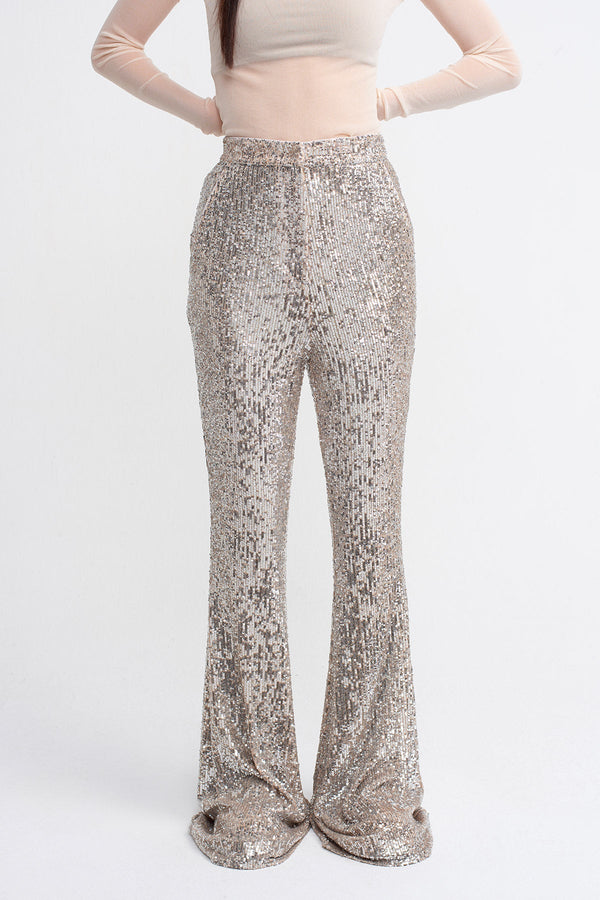 Nu All Over Sequin Flared Trouser Platinum