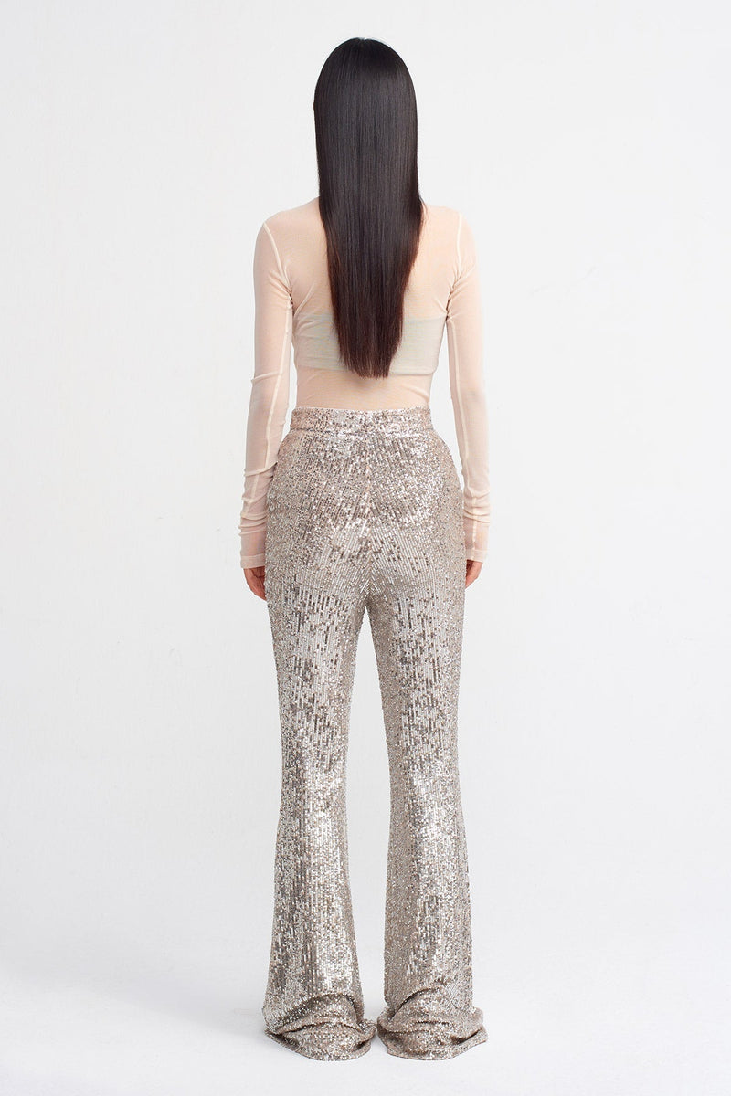 Nu All Over Sequin Flared Trouser Platinum