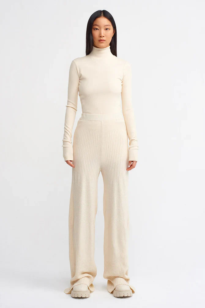 Nu Ribbed Wide Leg Trouser Natural