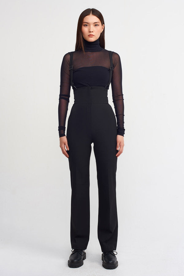 Nu High Waisted Trousers With Buckle Straps  Black