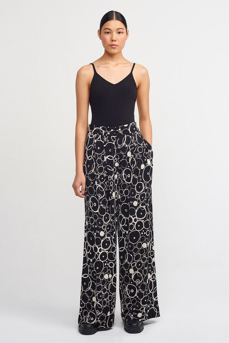 Nu Patterned Wide Leg Trousers Black