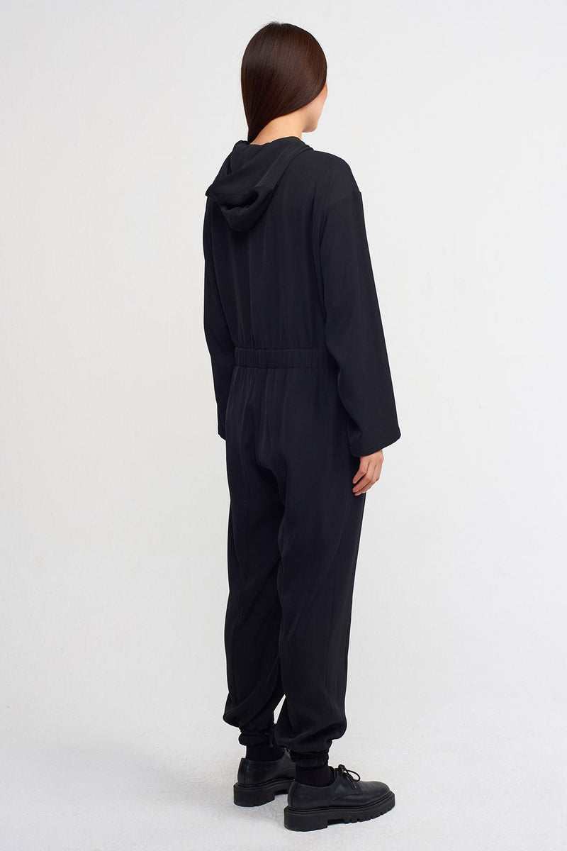 Nu Elasticated Waist Jumpsuit With Hood Black