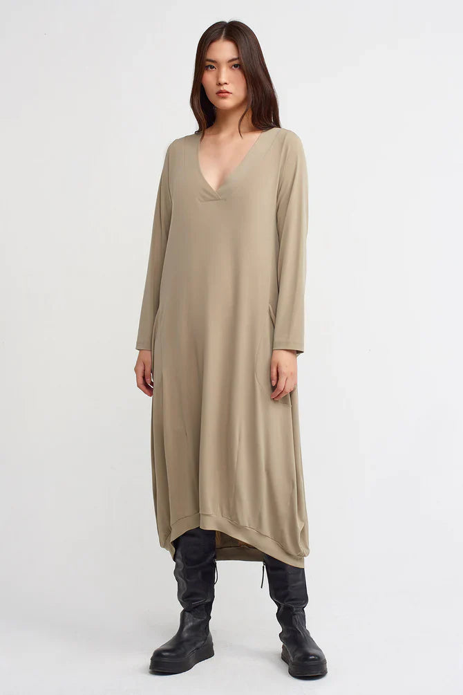 Nu V-Neck Midi Dress Bronze