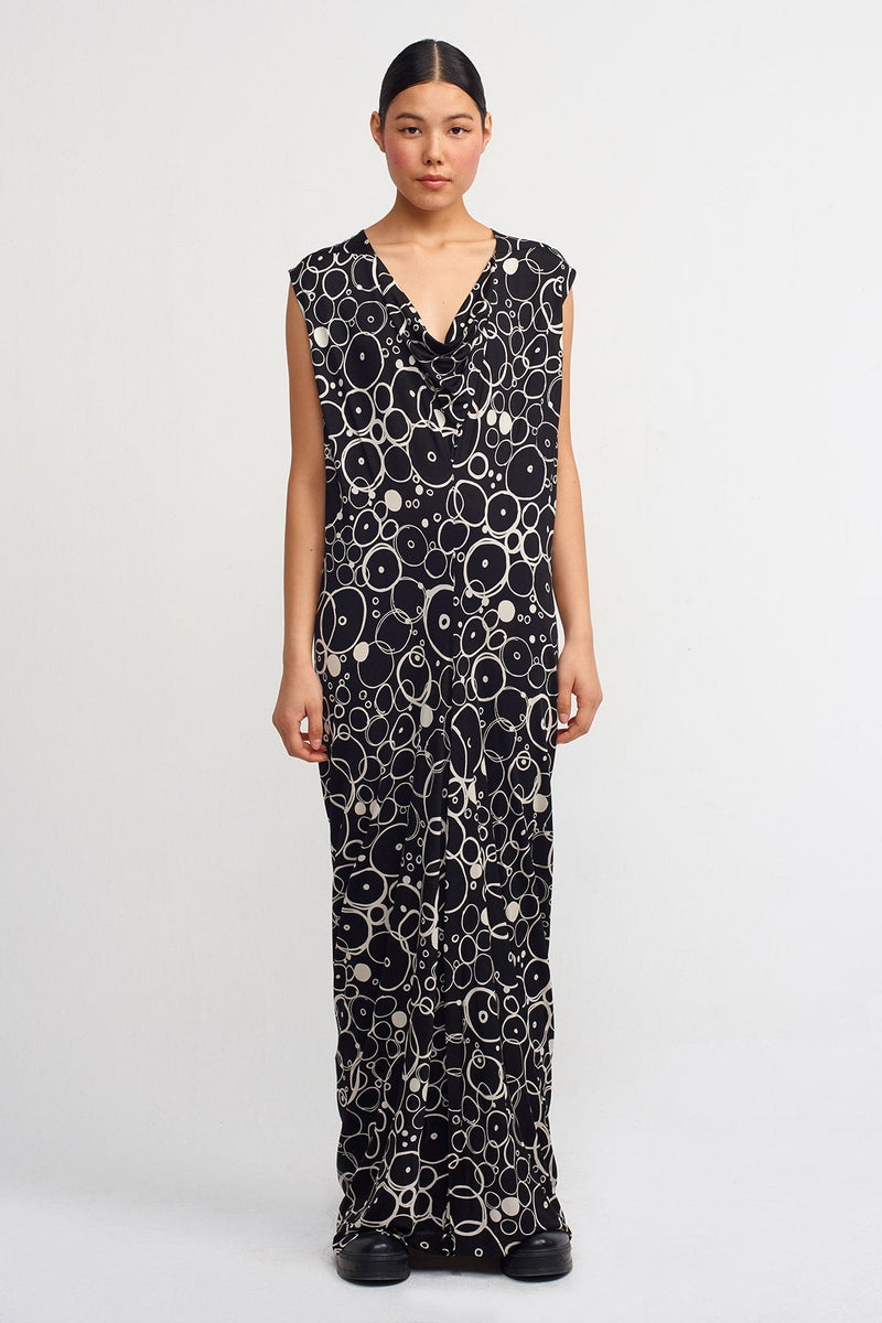 Nu Patterned V-Neck Maxi Dress Black