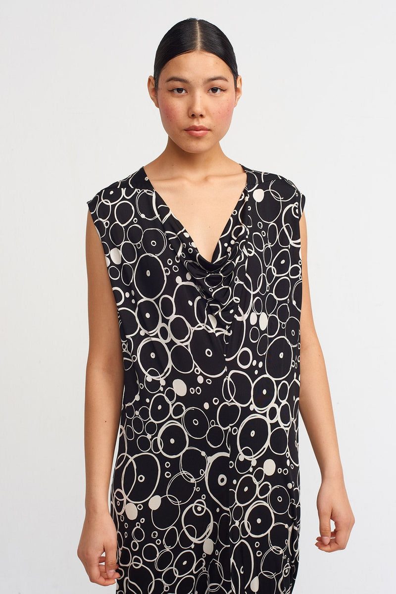 Nu Patterned V-Neck Maxi Dress Black