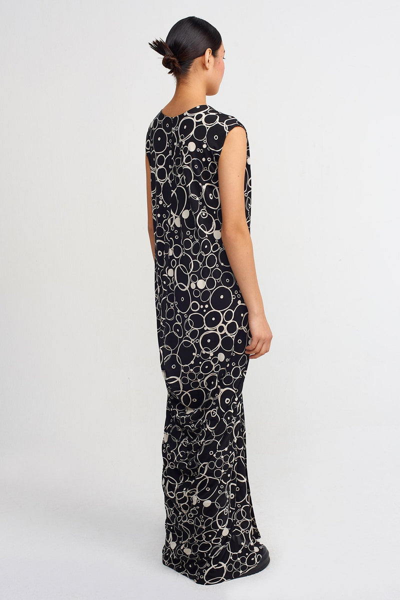 Nu Patterned V-Neck Maxi Dress Black