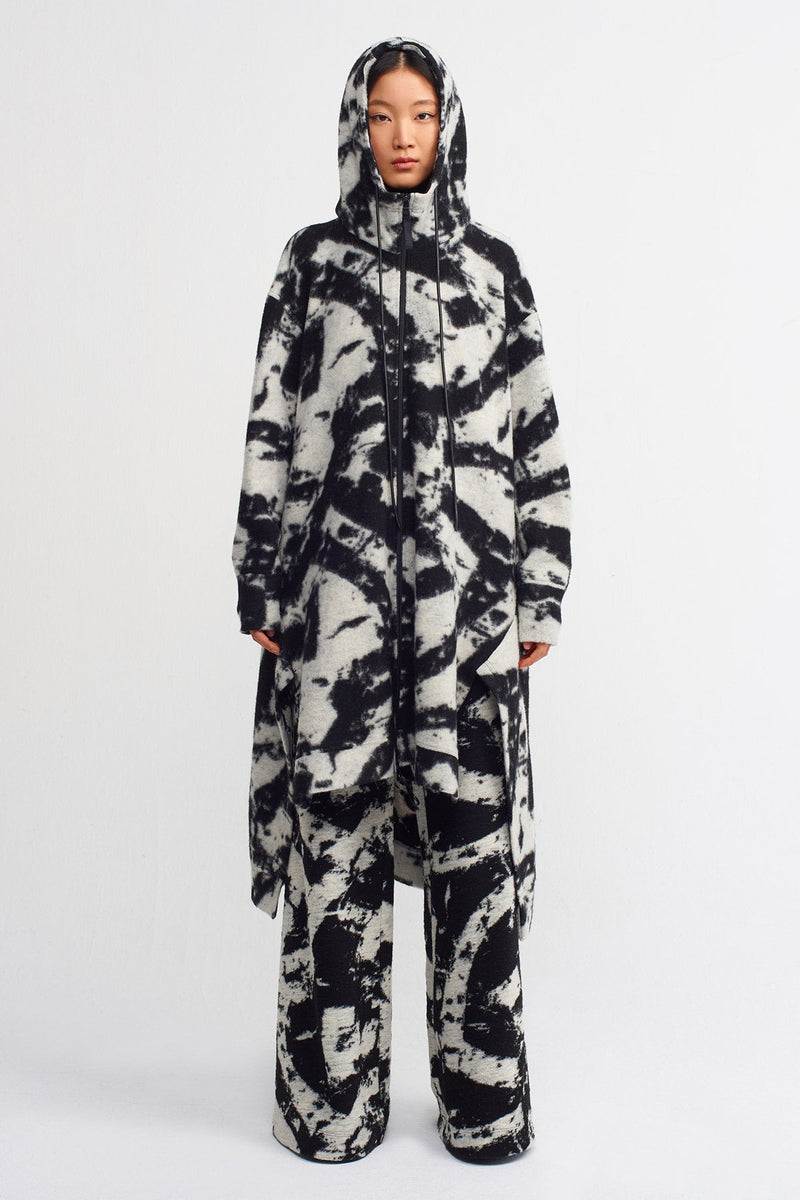 Nu High Low Woolen Midi Jacket Black/Off White