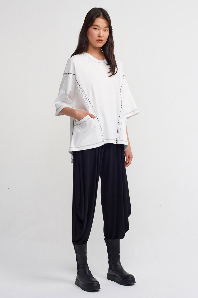 Nu Contrast Stitched Detail Oversize Top Off White/Black