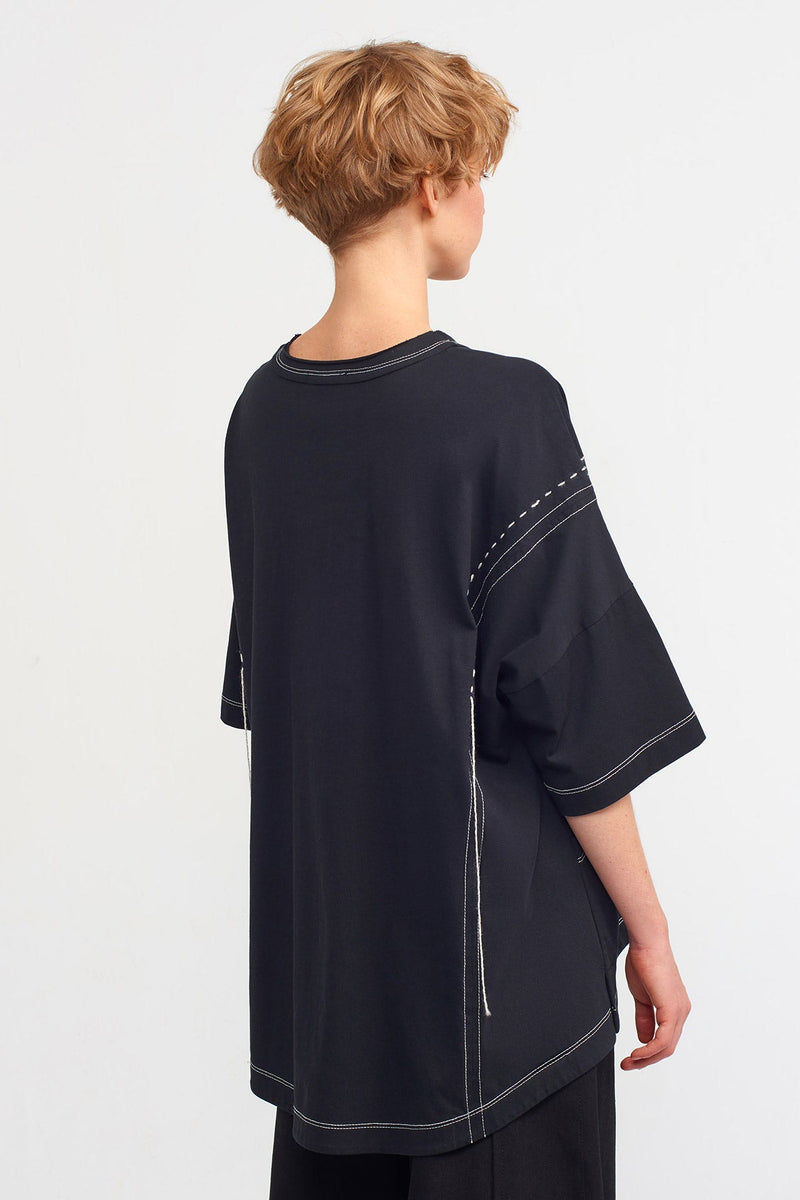 Nu Contrast Stitched Detail Oversize Top Natural/Black