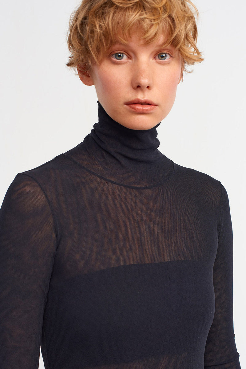 Nu Turtleneck Tulle Bodysuit Black