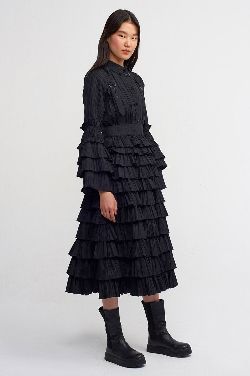 Nu Ruffled Sleeve Detail Shirt Black