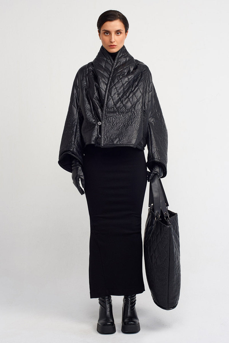 Nu Short Quilted Wrap Coat Black