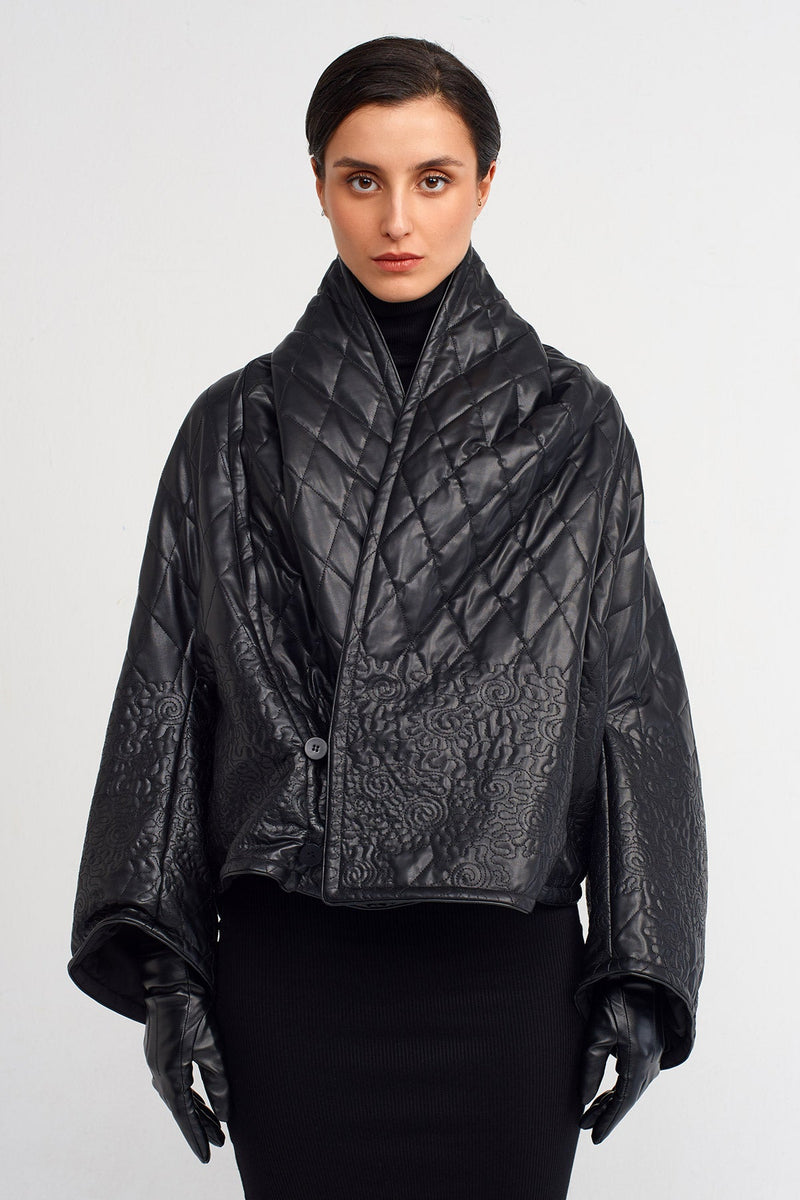 Nu Short Quilted Wrap Coat Black