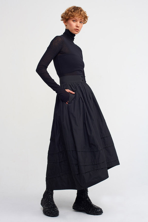 Nu Midi Length Balloon Taffeta Skirt Black