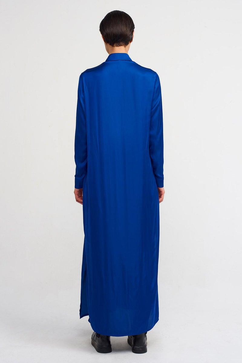 Nu Long Satin Shirt Dress Blue