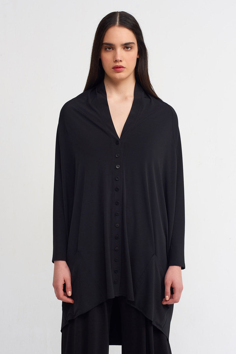 Nu V-Neck Back Long Jersey Cardigan Black