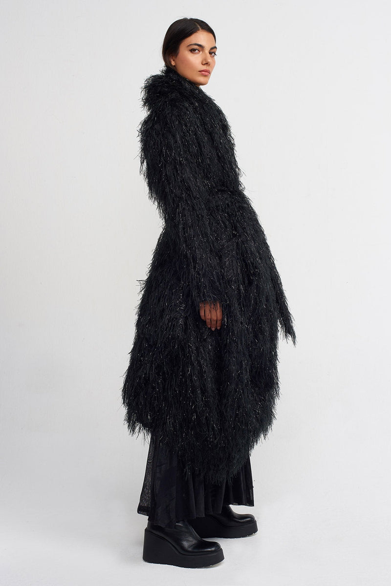 Nu Belted, Furry Oversized Jacket Black