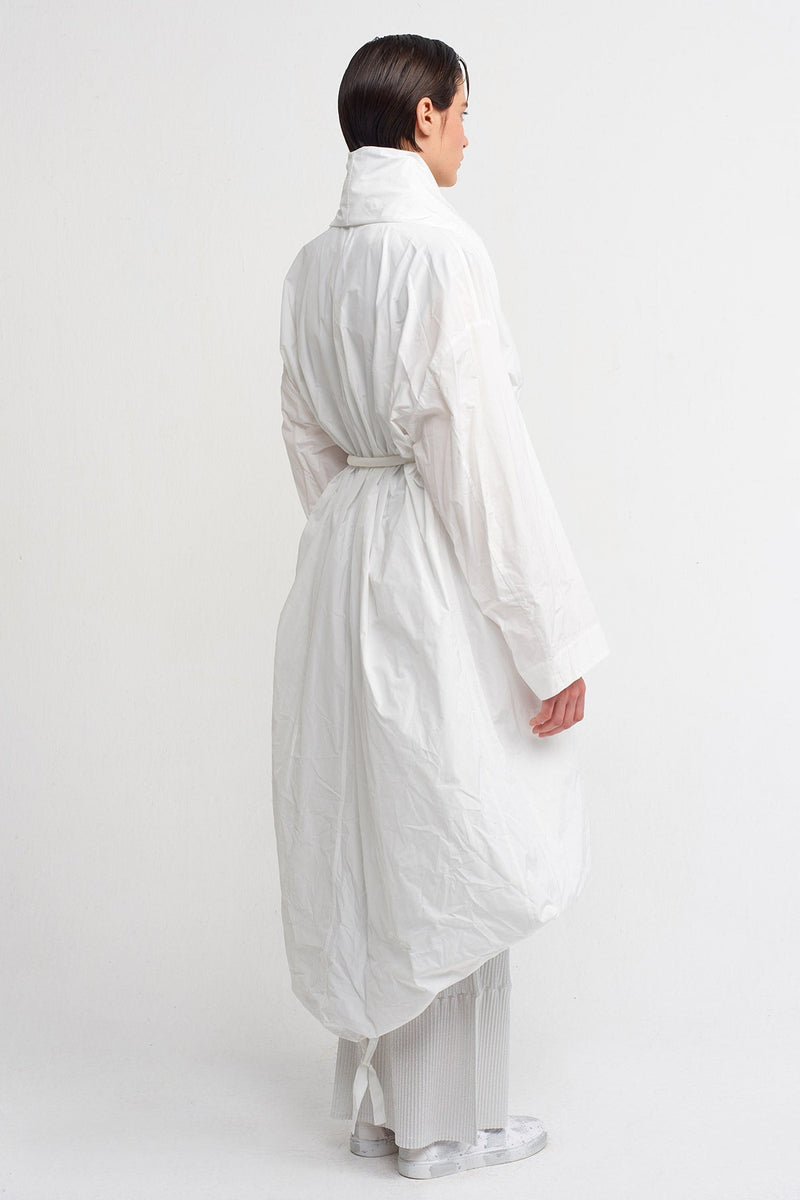 Nu Belted Waist Long Windbreaker Off White