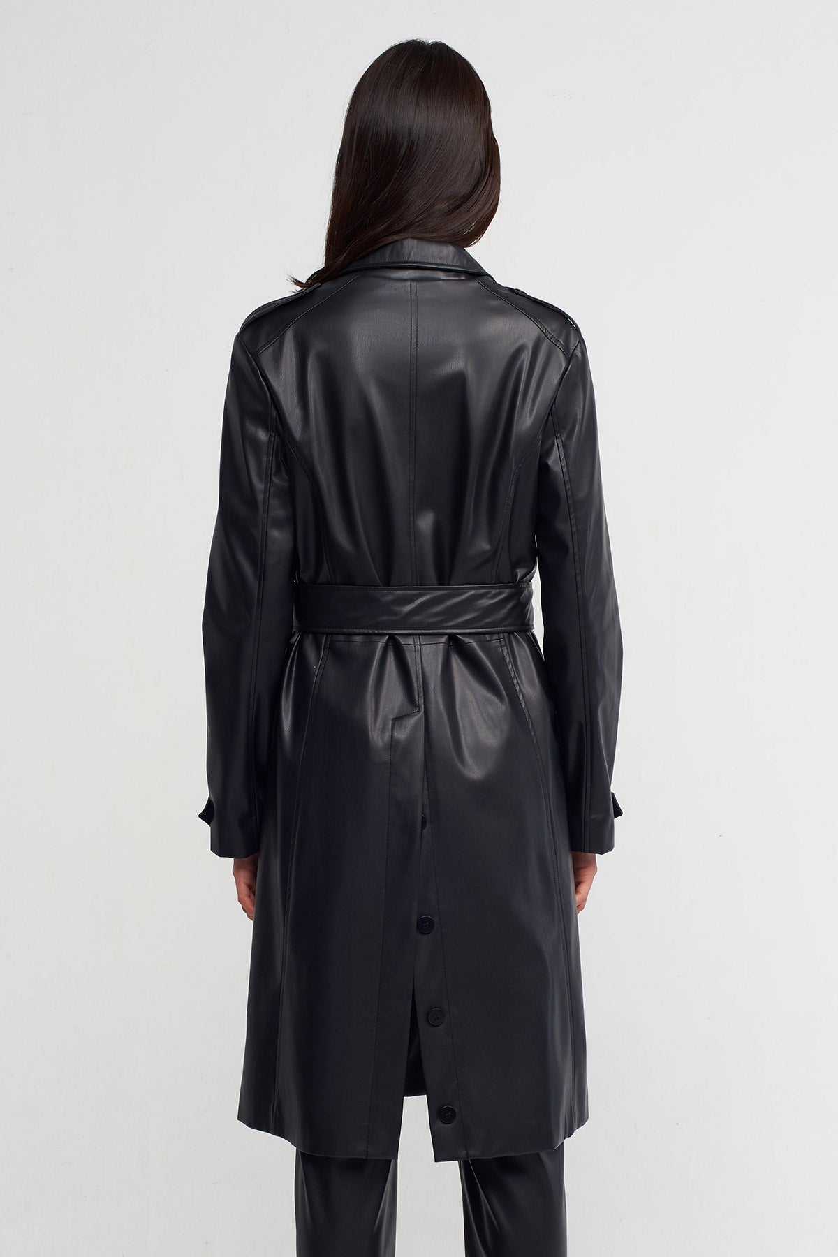 Nu Synthetic Leather Trench Coat Black – Wardrobe Fashion SA