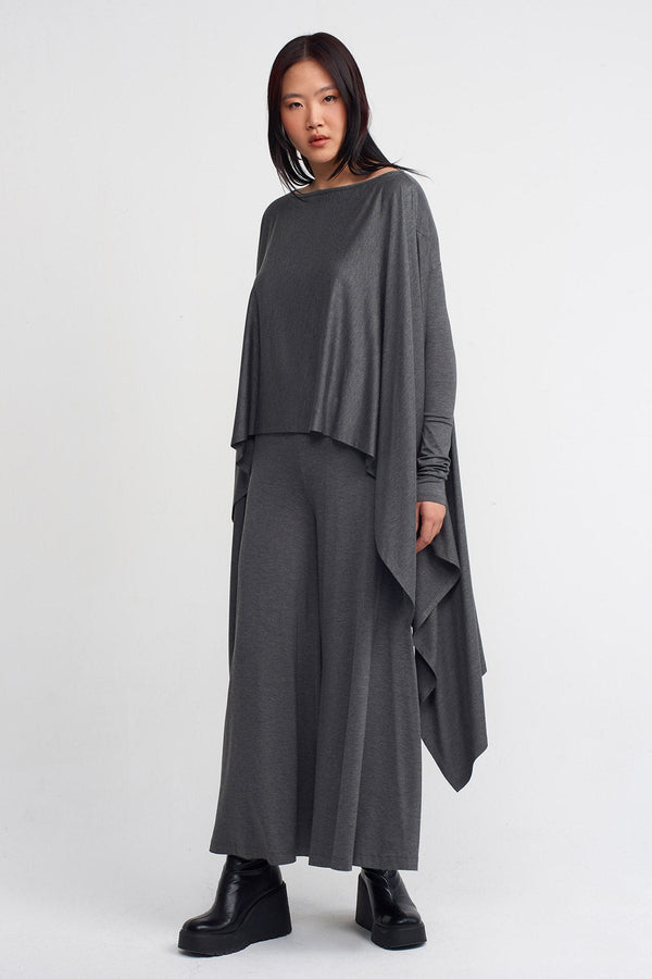 Nu Wide Neck Loose-Fit Jersey Top Dark Grey Melange