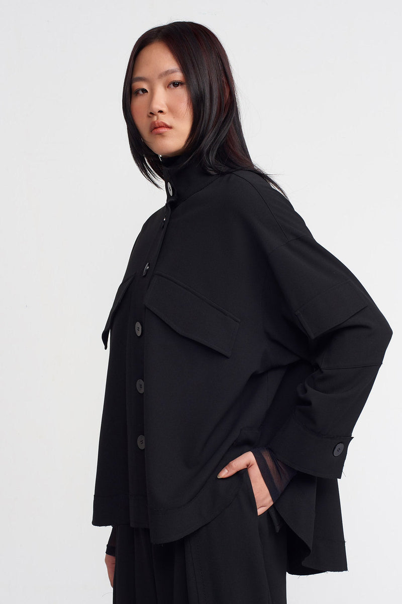 Nu Large Button Jersey Shirt Black