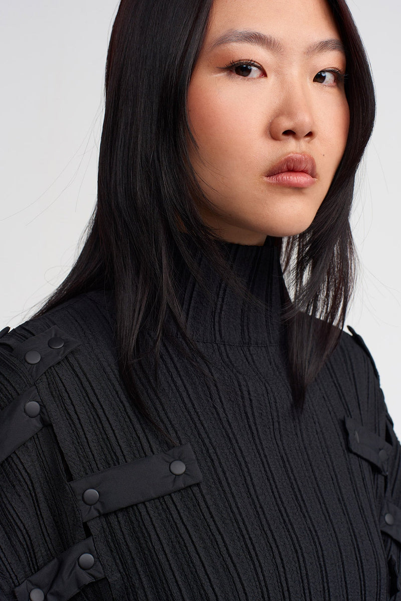 NU Snap Detail Pleated Blouse Black