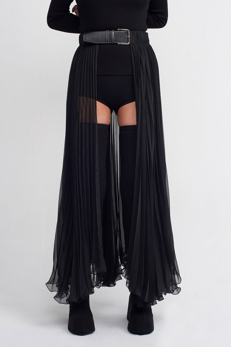 Nu Belted Chiffon Skirt Black