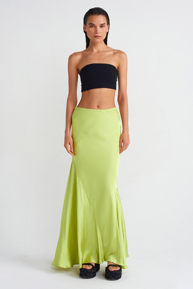 Nu Satin Long Skirt Lime