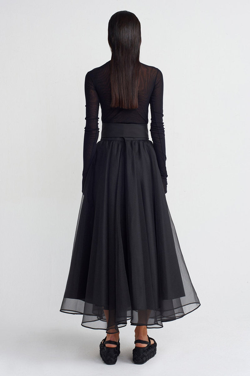 Nu Organza Flared Skirt Black