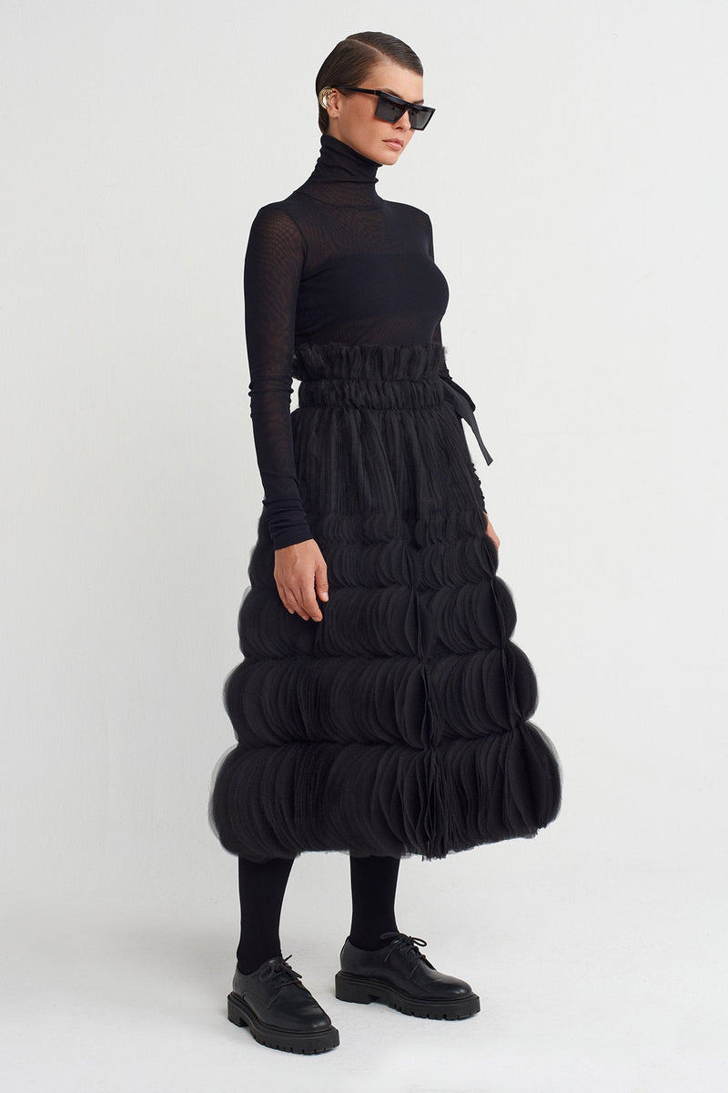 Nu Ruffled Layered Organza Skirt Black