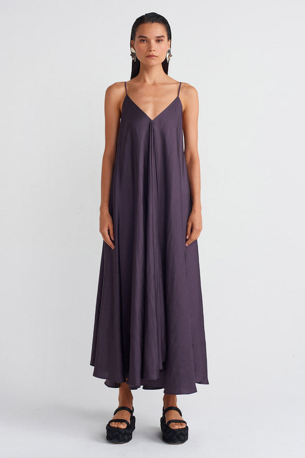 Nu Thin Strap Long Dress Plum