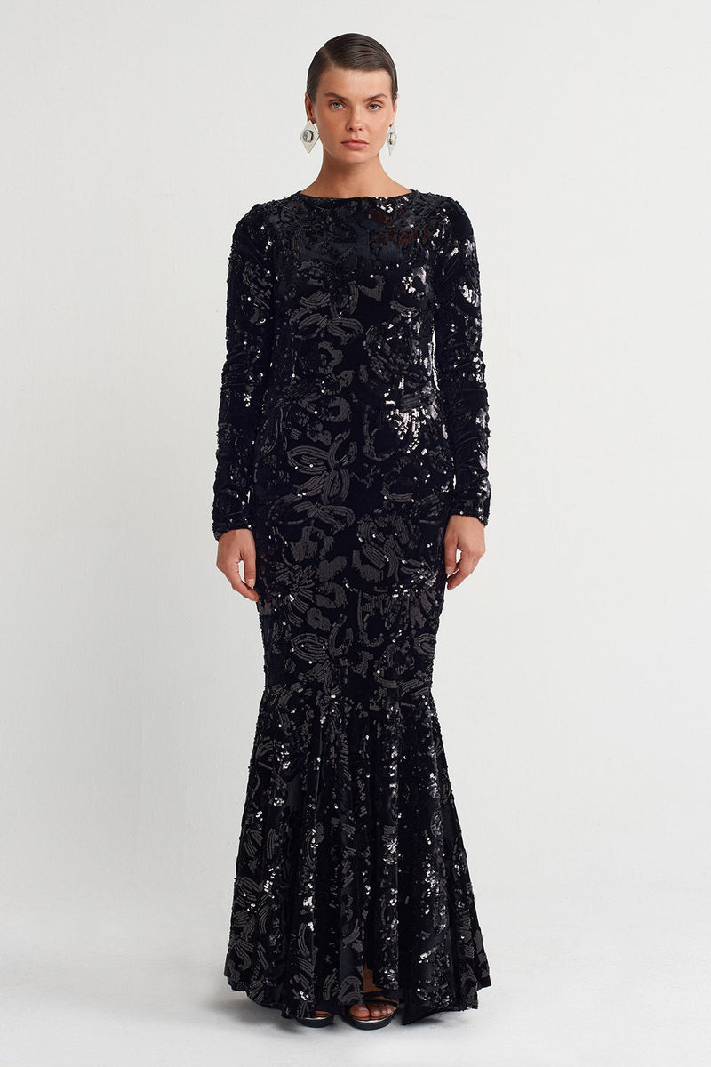 Nu Sequin Long Dress Black