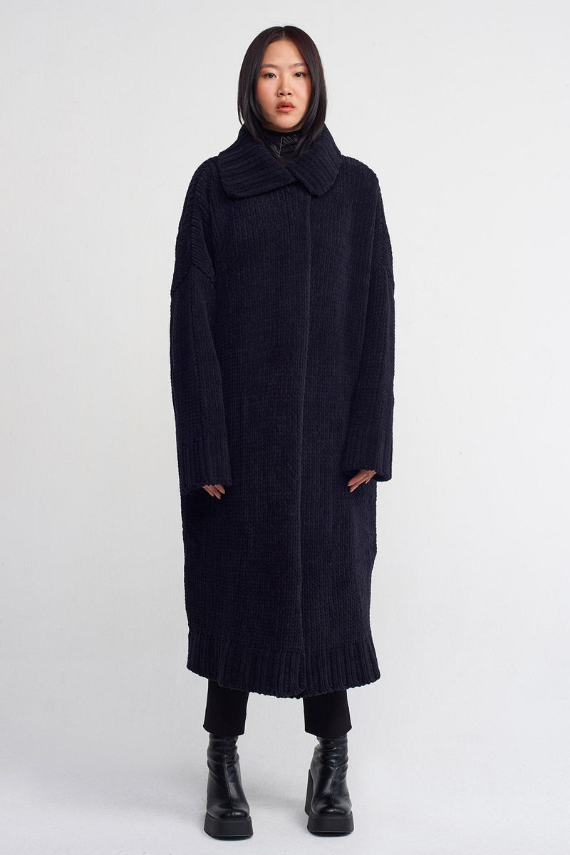 NU Chenille Long Knit Cardigan Black