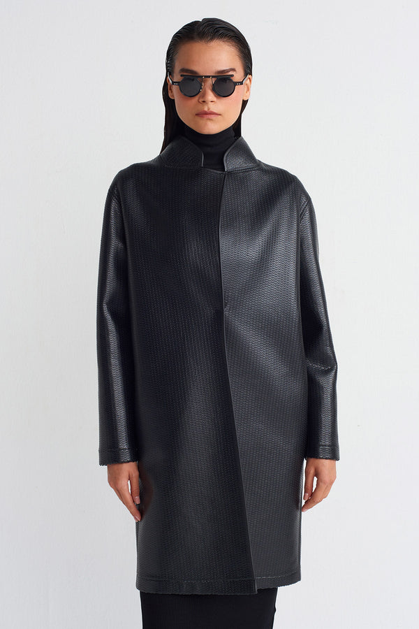 Nu Textured Leather Long Jacket Black