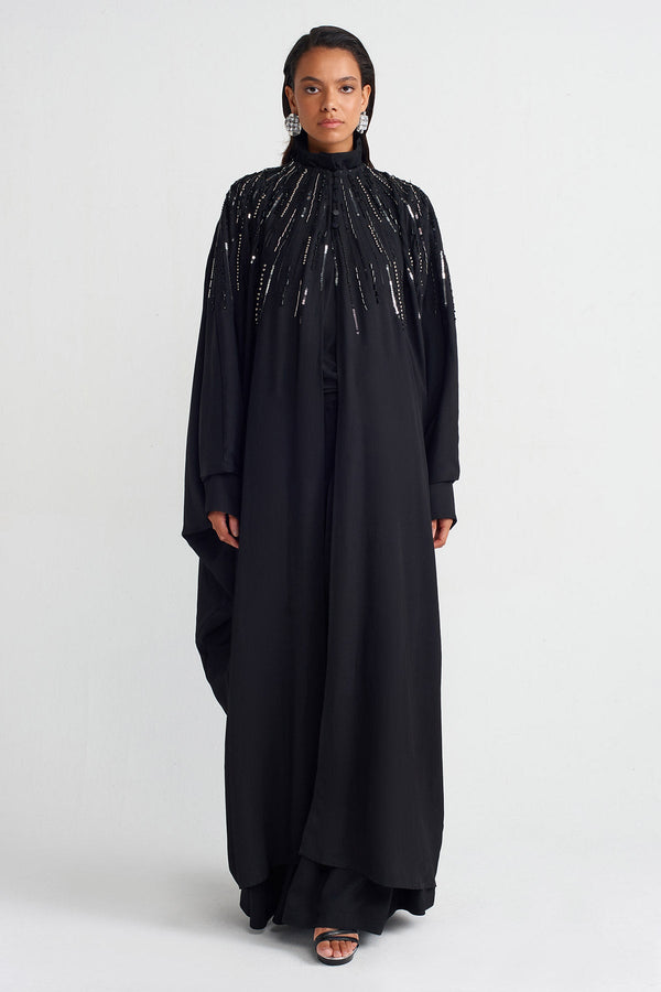 Nu Embroidered Long Cape Black