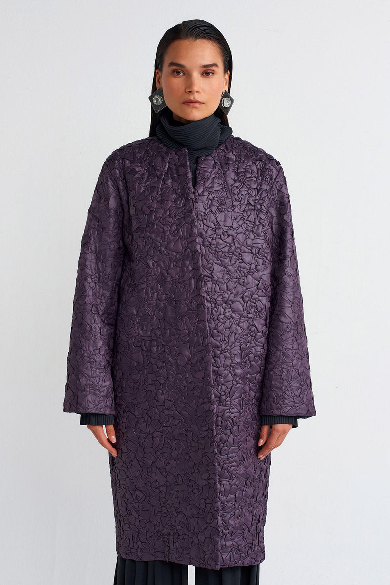 Nu Wave Quilted Long Jacket Plum