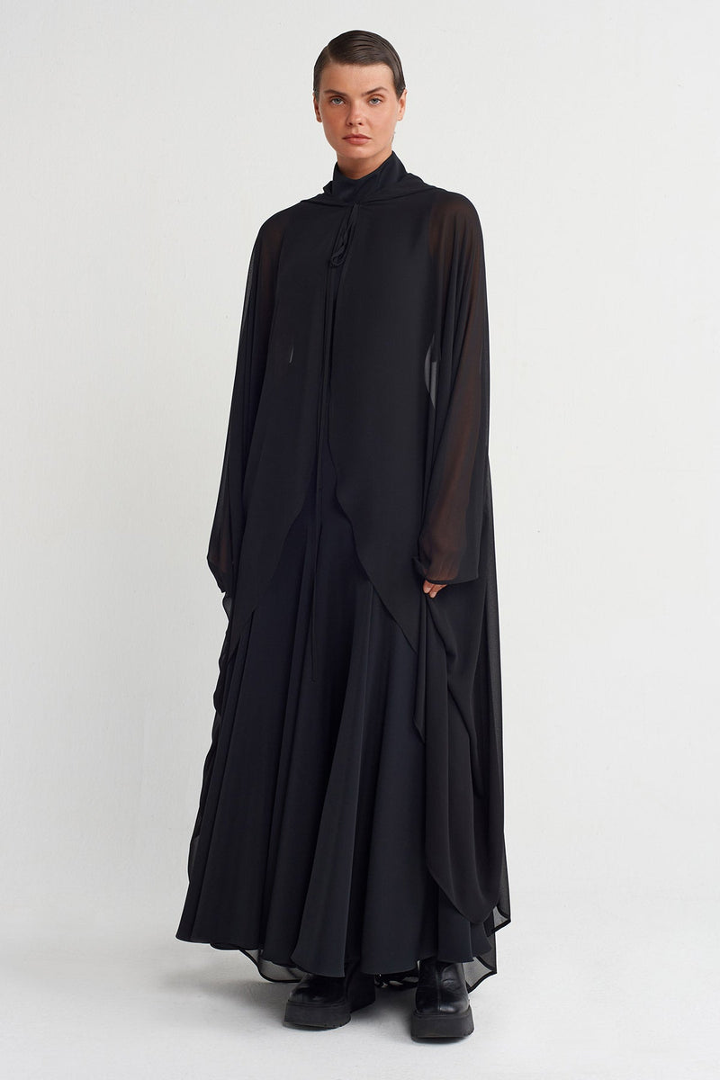 Nu Hooded Chiffon Cape Black