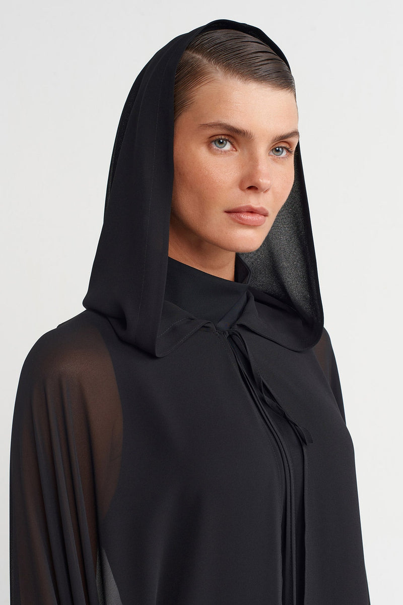 Nu Hooded Chiffon Cape Black