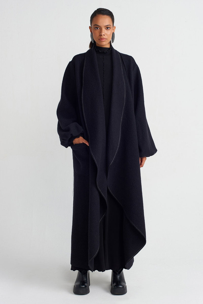 Nu Wool Long Cardigan Black/Offwhite