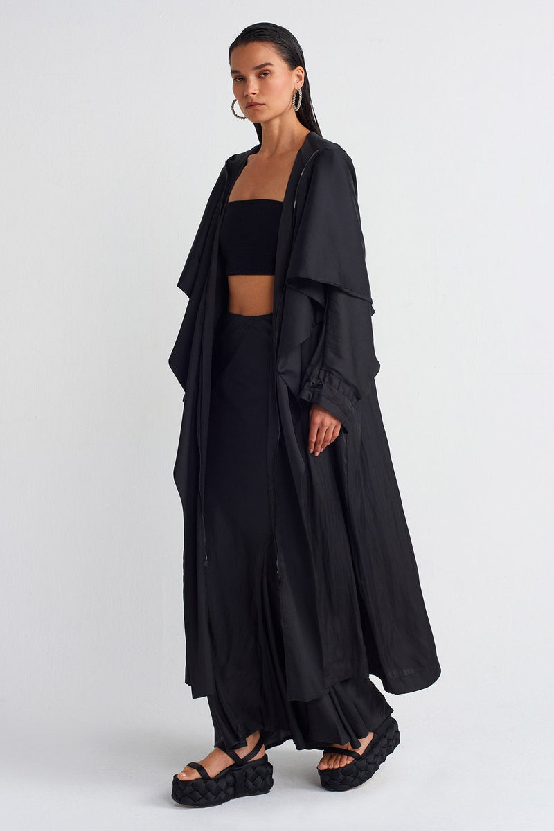 Nu Satin Trench Coat Black